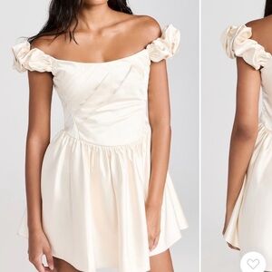 LoveShackFancy Off-Shoulder Cream Mini Dress